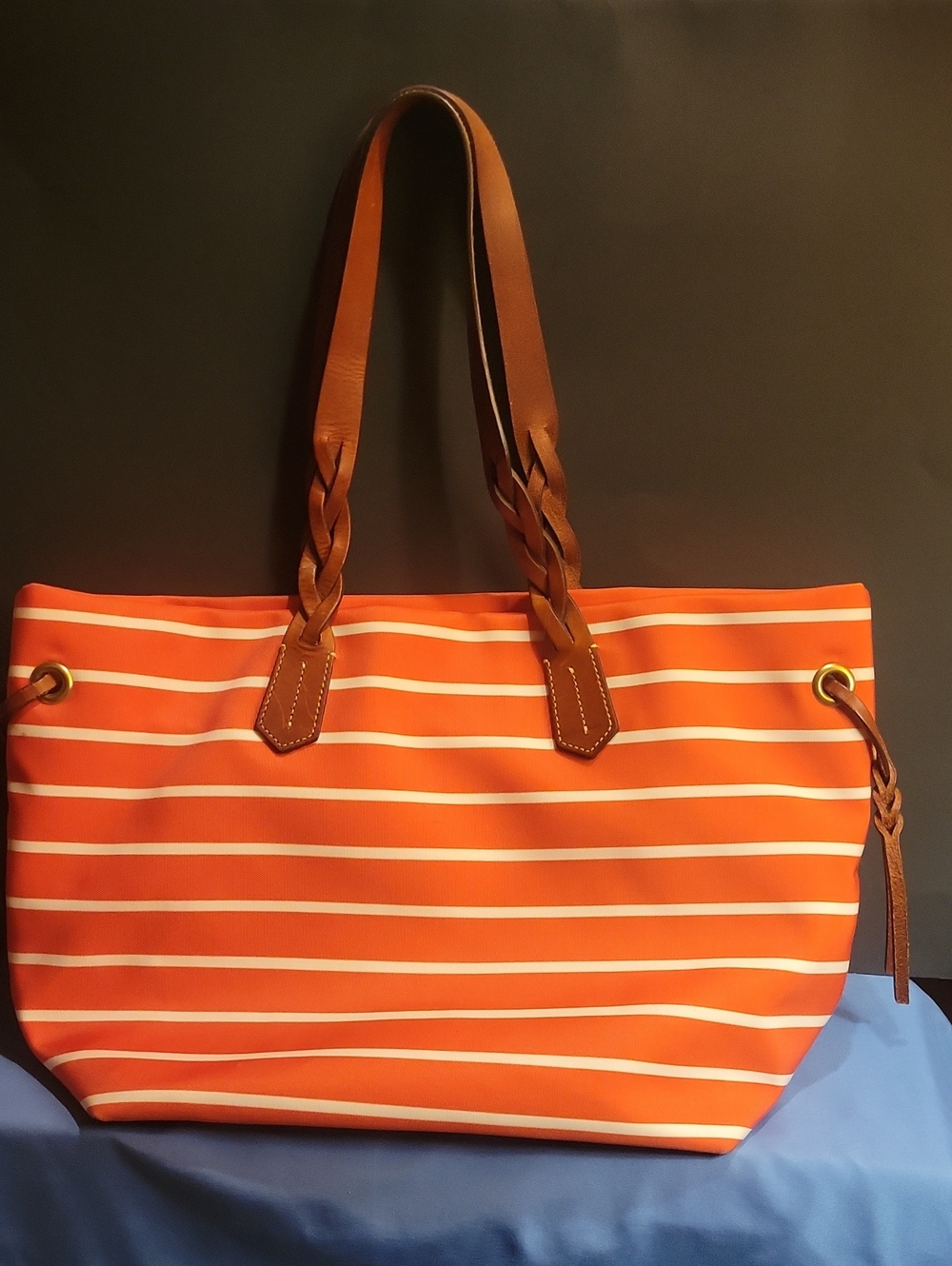 Dooney And Burke Orange and White Striped Beach Tote - Picture 3 of 12